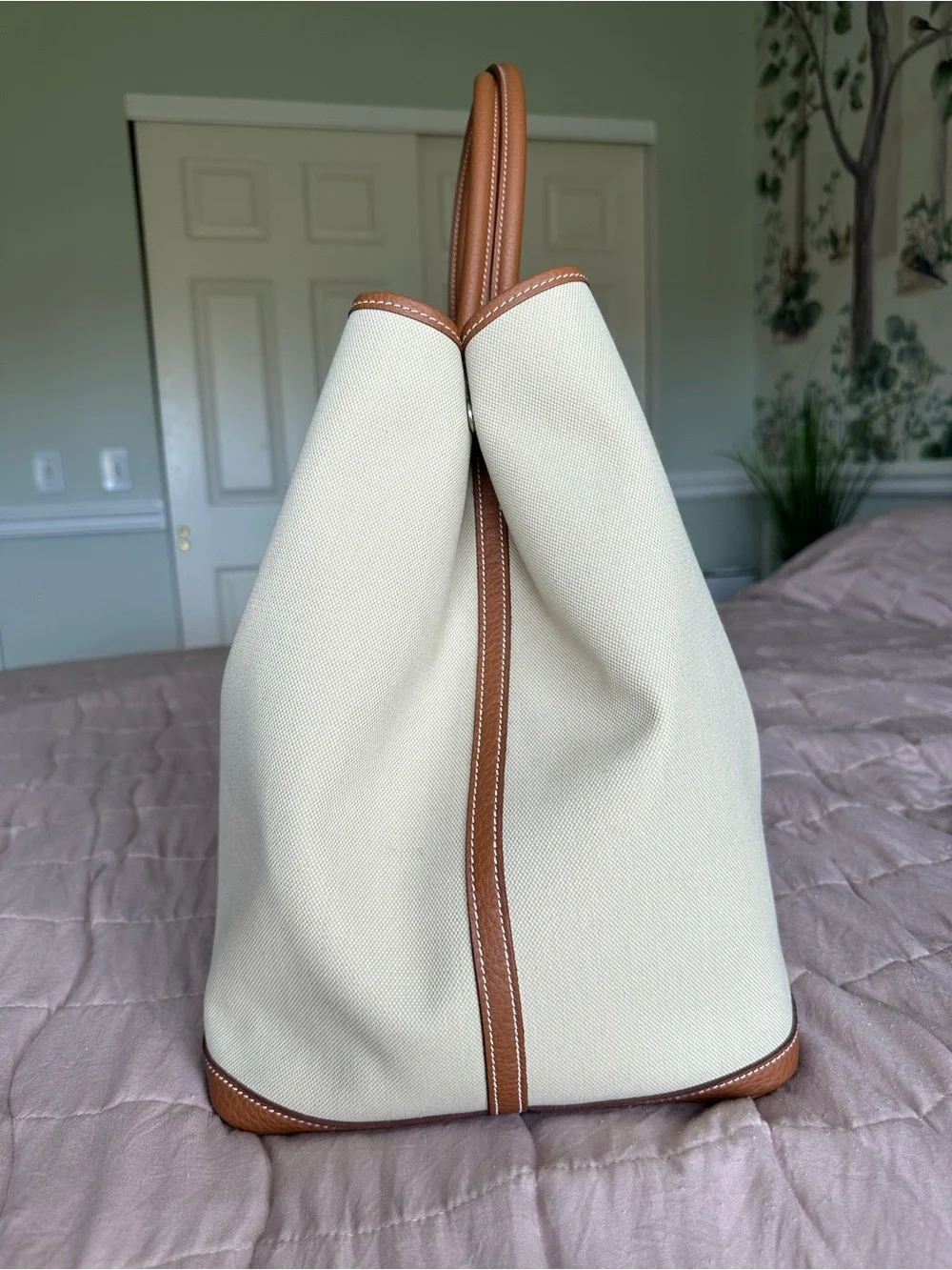 Hermes Garden Party Voyage 49 Toile Negonda Gold XL Weekender Travel Tote Rare - Picture 6 of 17
